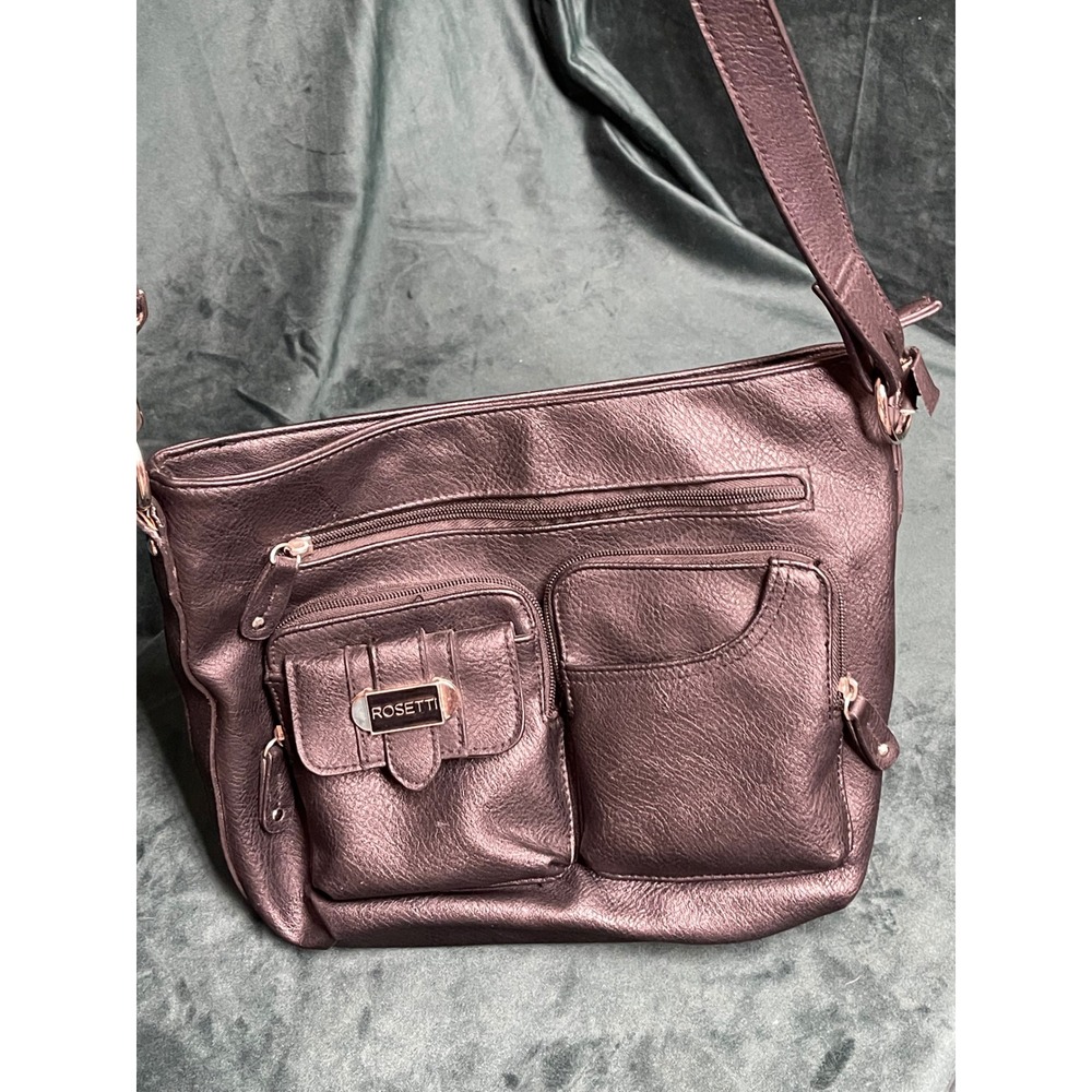 Rosetti Metallic Bronze Faux Leather Crossbody Bag Organizer Purse Multi Pocket